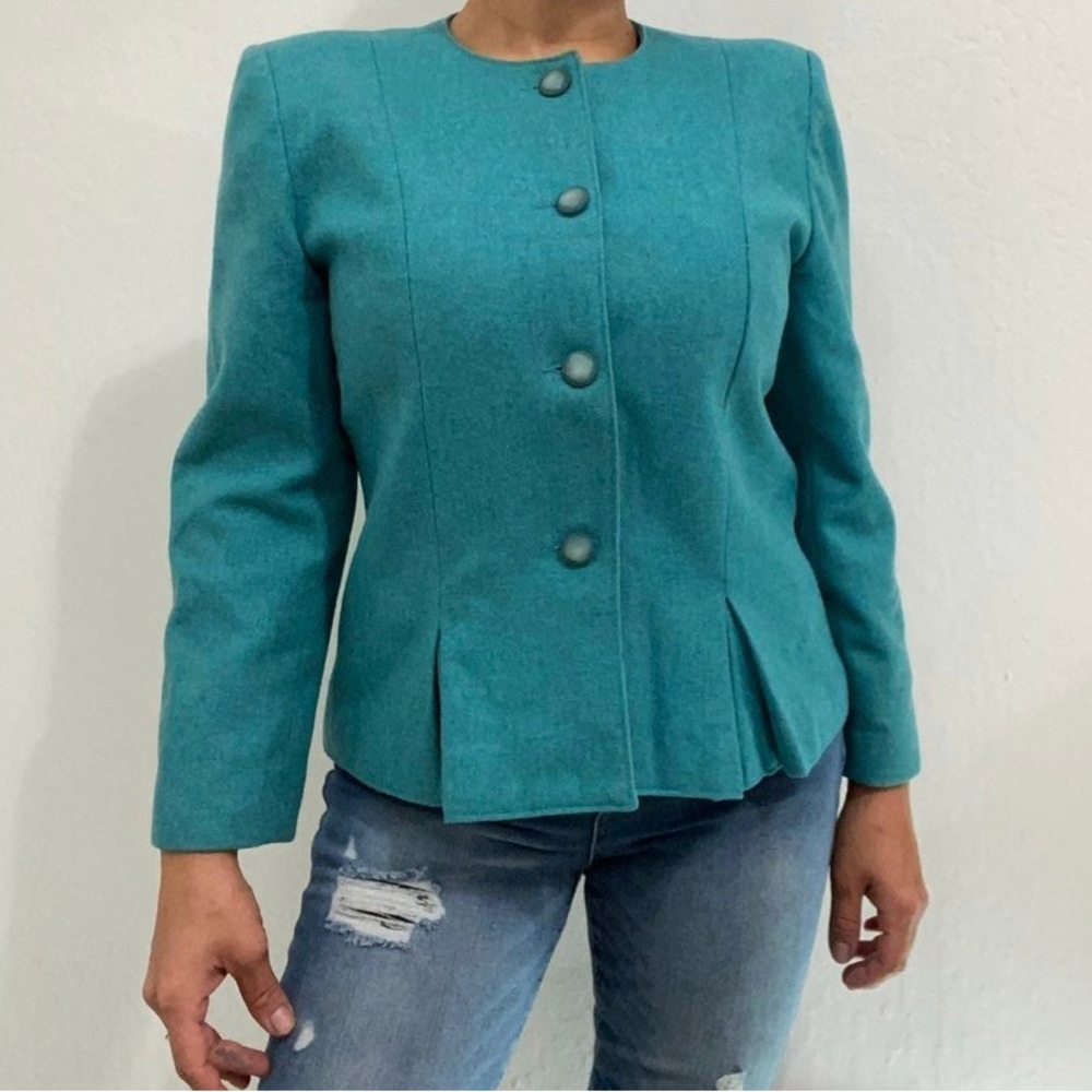 Oui Petites Kan Jay Vintage Women's 8 Blue Button up Blazer Jacket Casual